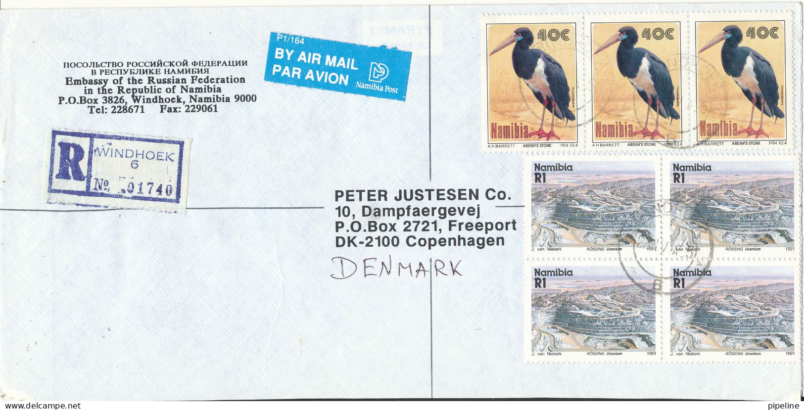 Namibia Registered Cover Sent To Denmark 28-4-1995 (from The Embassu Of Russia Windhoek) - Namibie (1990- ...)