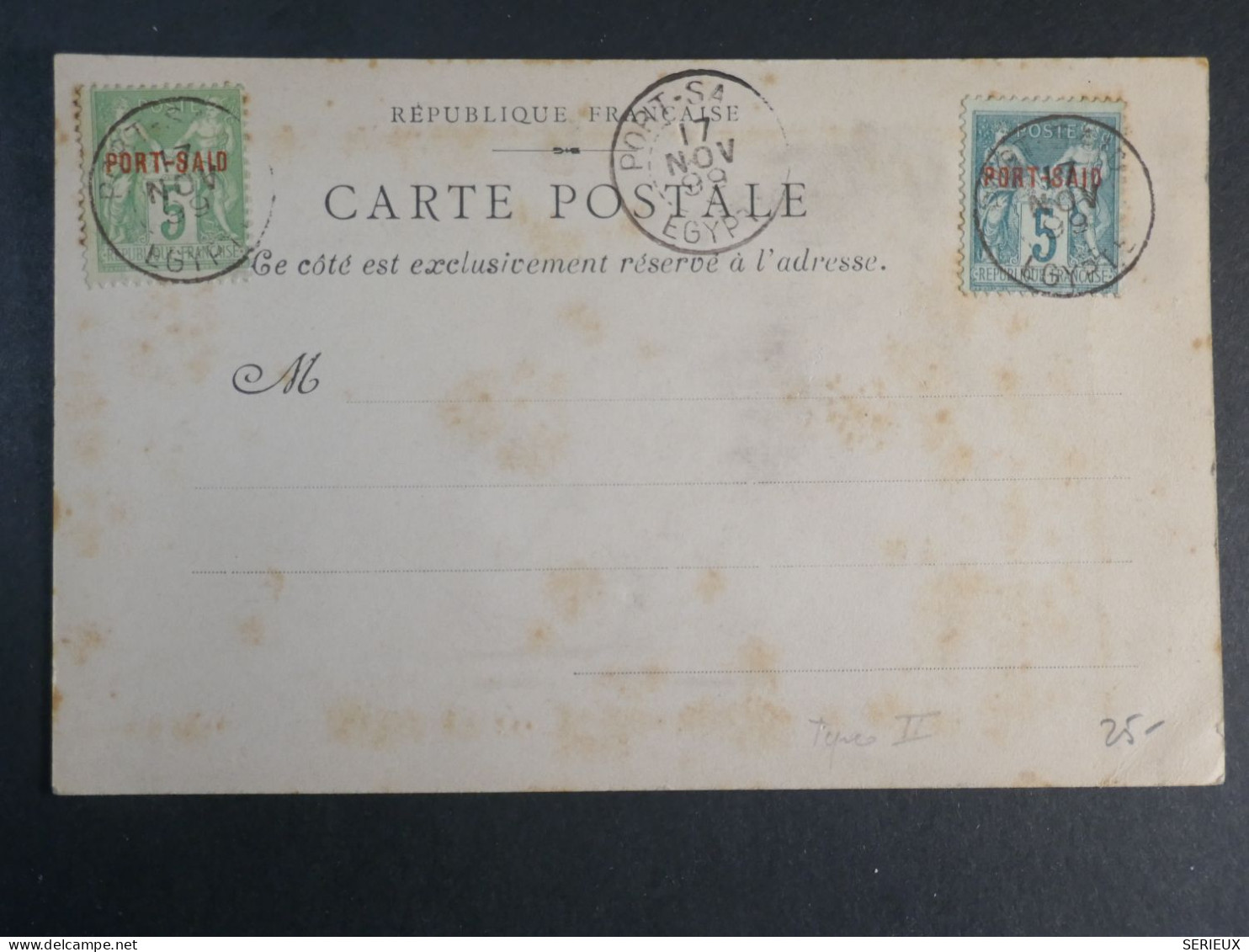 DM4 EGYPTE   PORT SAID  BELLE CARTE   1899  SAGE TYPE II +F. LESSEPS + AFF.   INTERESSANT+ + - Storia Postale