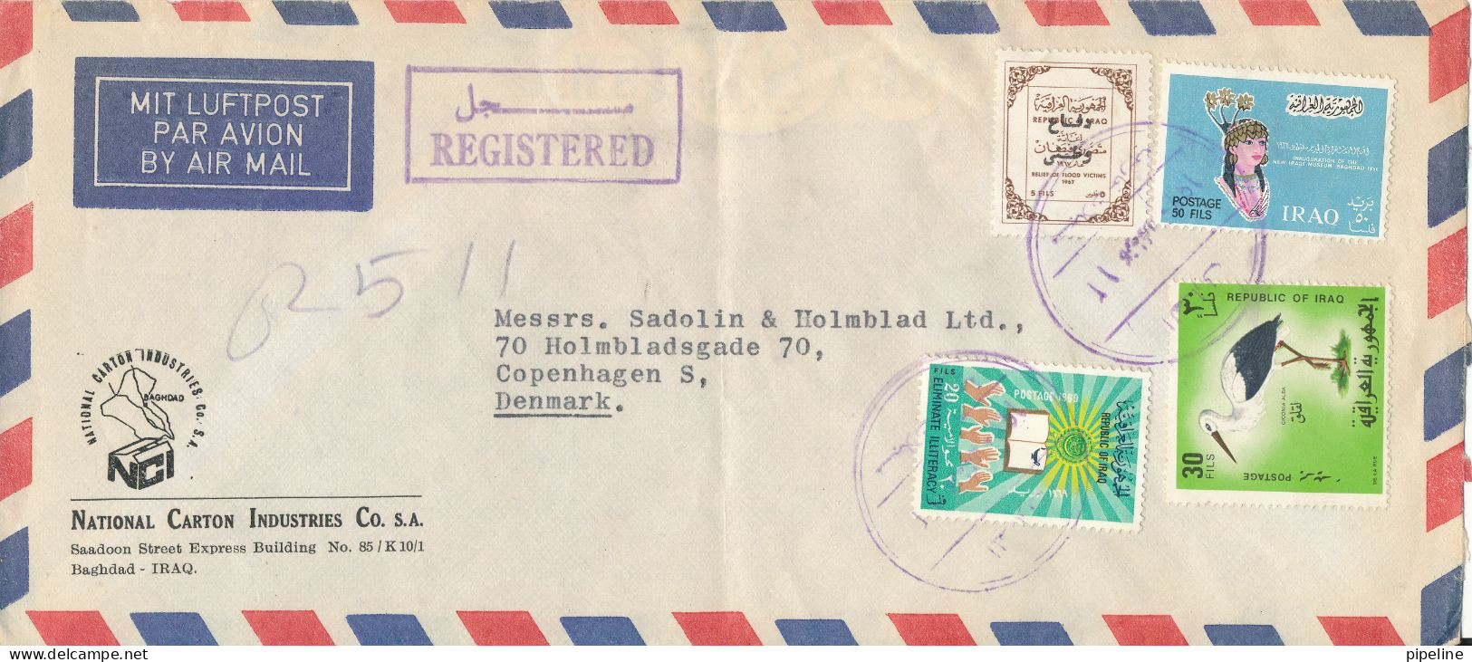 Iraq Registered Air Mail Cover Sent To Denmark Baghdad 1970 Topic Stamps - Irak