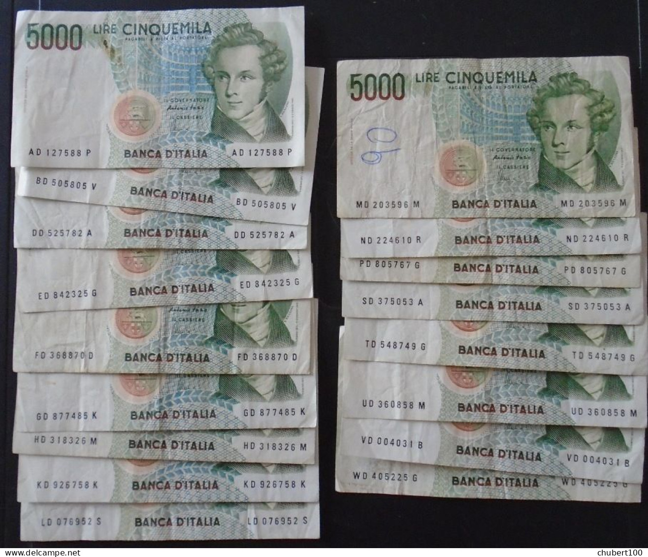 ITALY , P 111c , 5000 Lire , 1985, 17 Different Prefixes At 80% Of Face Value - Colecciones