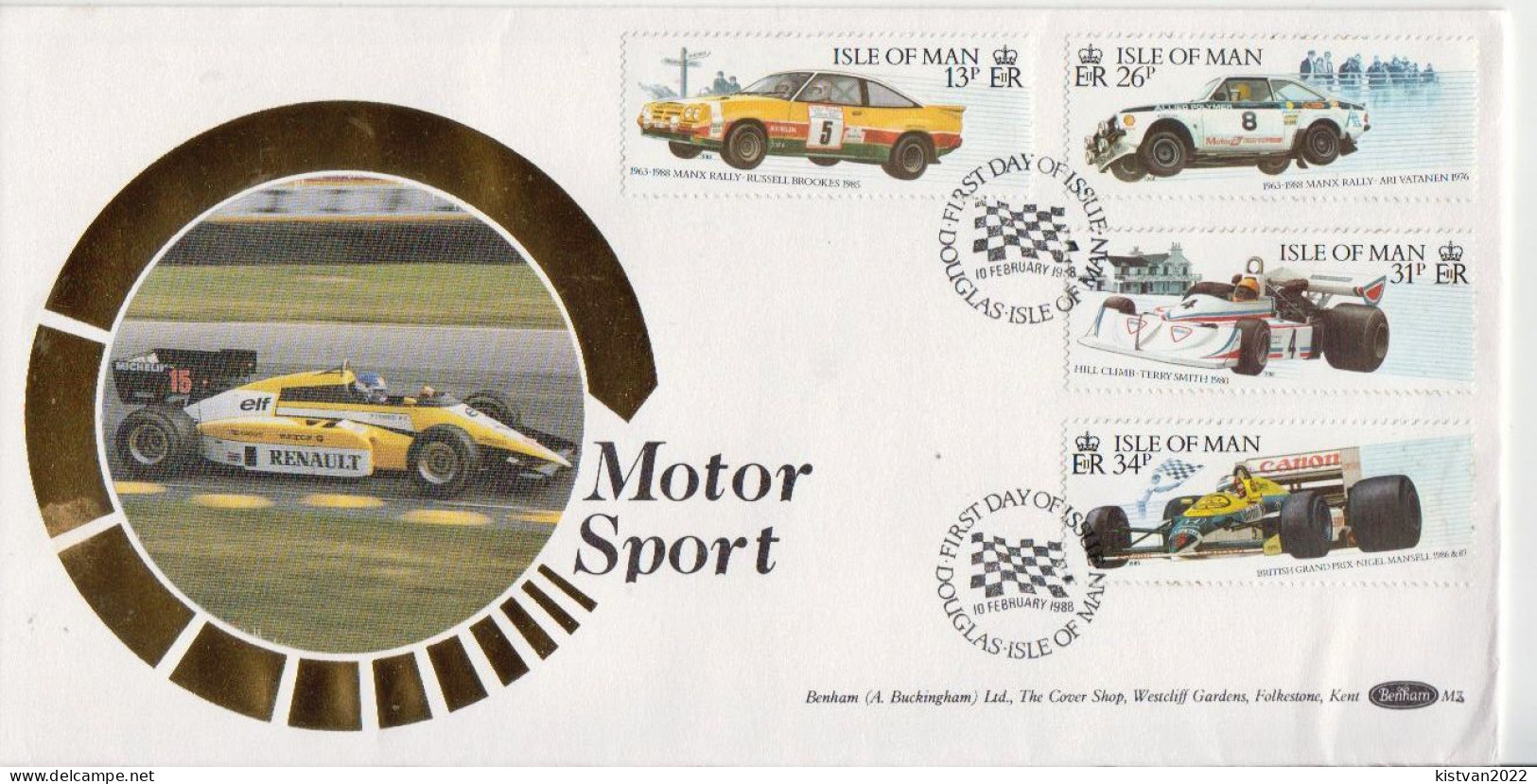 Isle Of Man Benham Silk FDC - Auto's