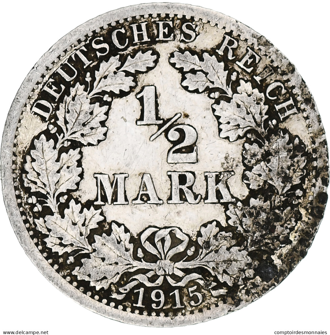 Allemagne, Wilhelm II, 1/2 Mark, 1915, Berlin, Argent, TTB, KM:17 - 1/2 Mark