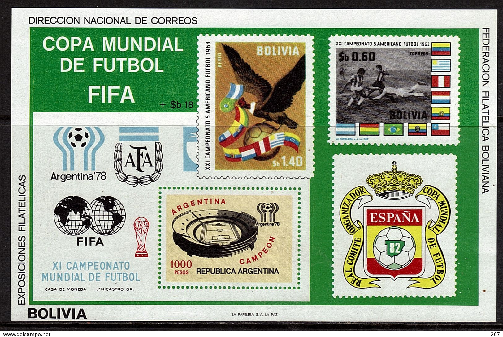 BOLIVIE  BF 68  * *  ( Cote 50e ) Cup 1982   NON DENTELE  Football  Soccer  Fussball - 1982 – Espagne