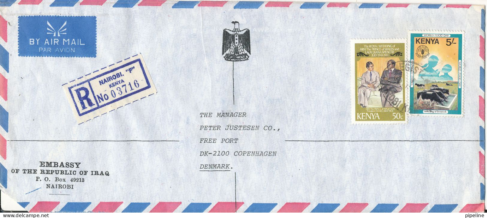 Kenya Registered Air Mail Cover Sent To Denmark 10-11-1981 Topic Stamps (sent From The Embassy Of Iraq Nairobi) - Kenya (1963-...)