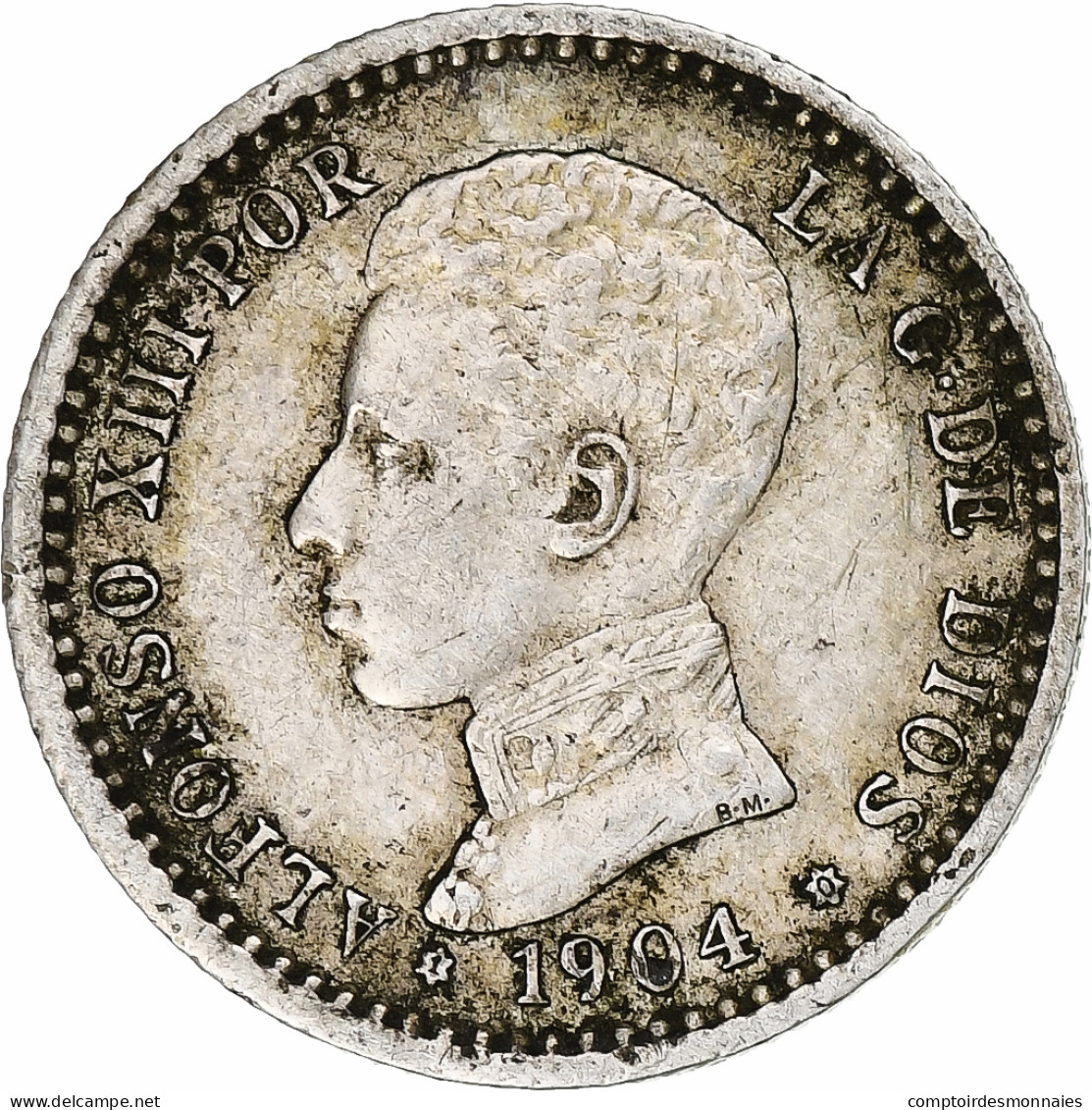 Espagne, Alfonso XIII, 50 Centimos, 1904, Madrid, Argent, TTB+ - Premières Frappes