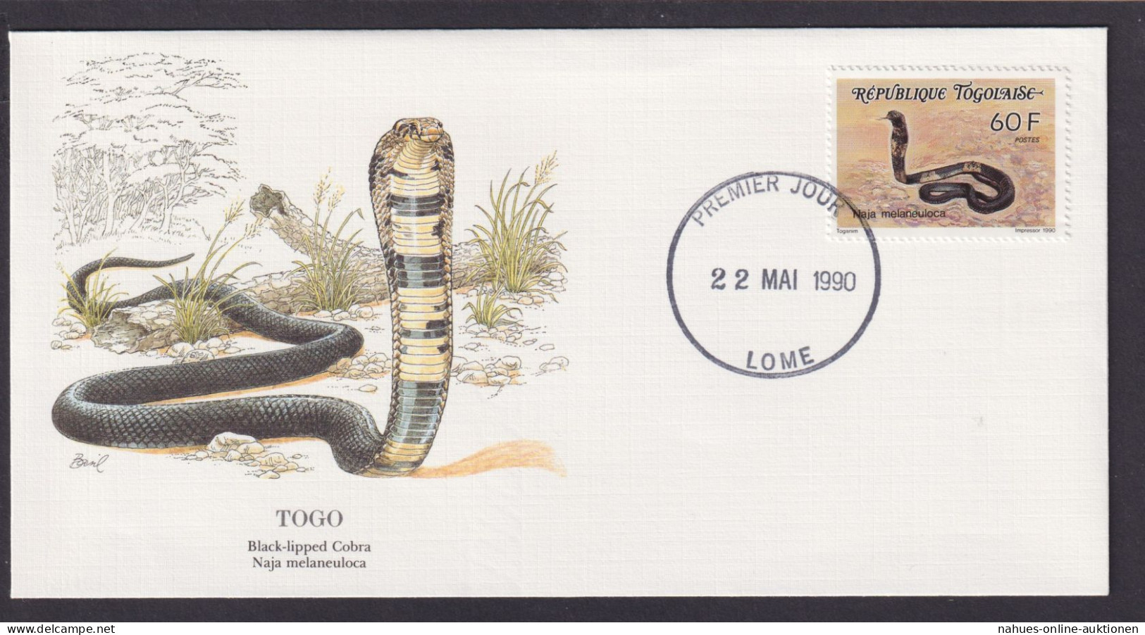 Togo Westafrika Fauna Schlangen Schwarzlippige Kobra Schöner Künstler Brief - Togo (1960-...)