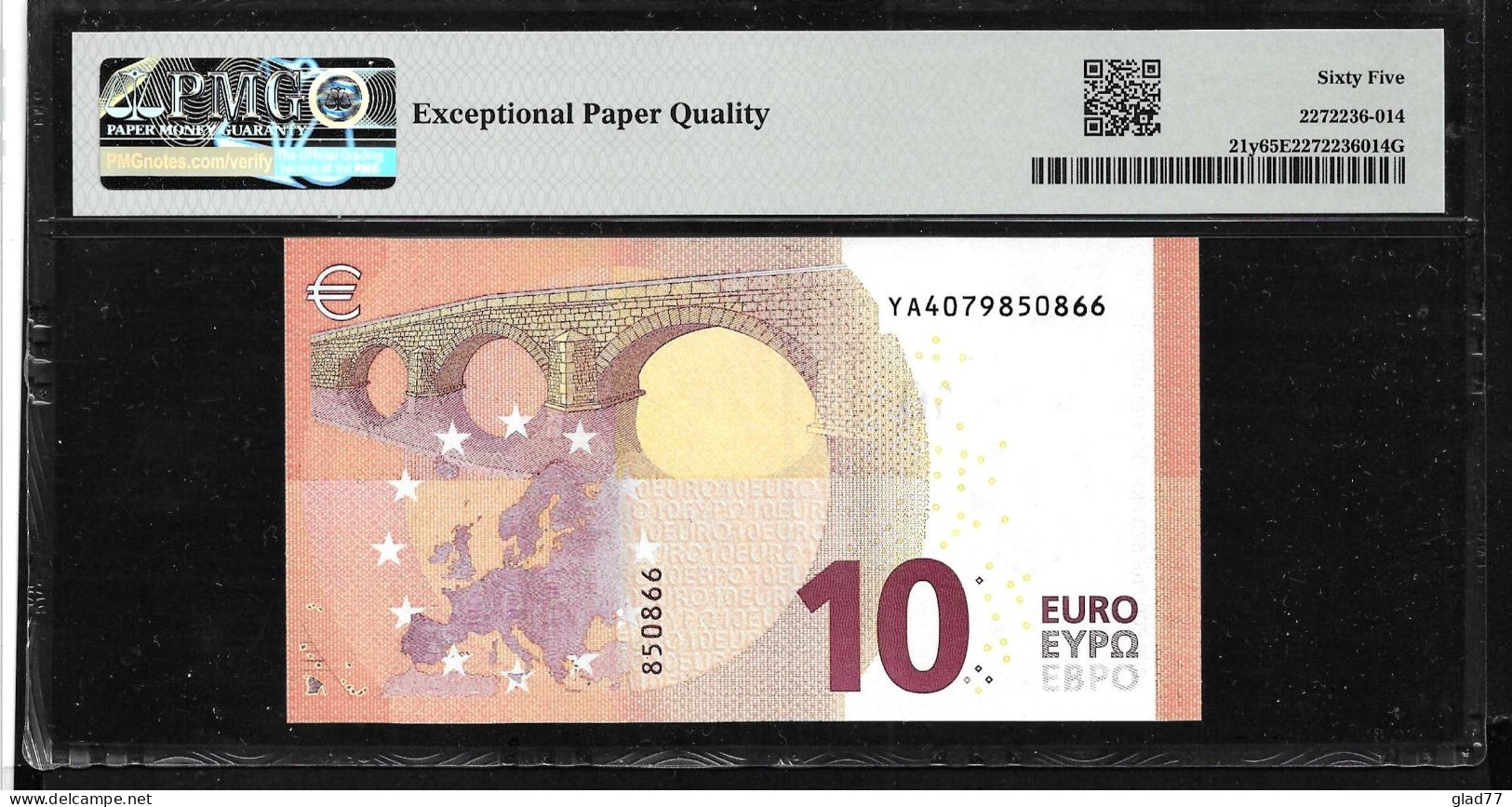 Greece  "Y" 10  EURO GEM UNC! Draghi Signature!!  "Y" PMG 65EPQ   Printer  Y007E6! - 10 Euro