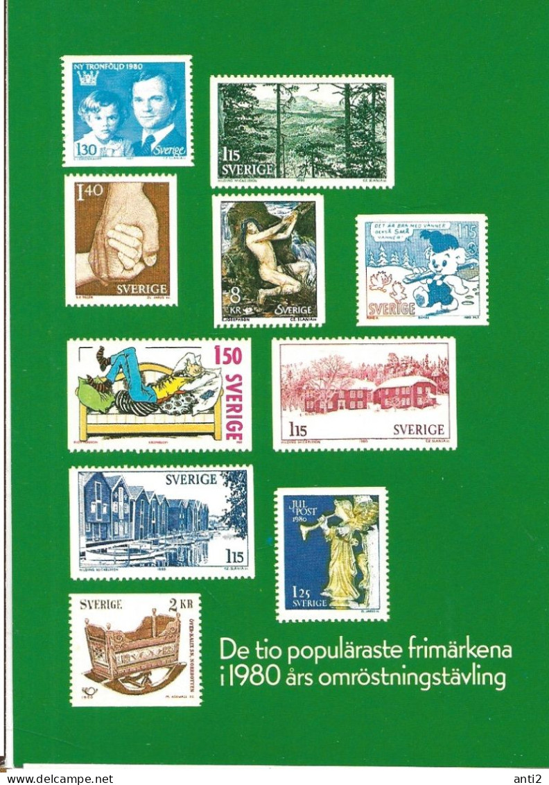 Sweden 1980  Postcards With Imprinted Stamps  - The Most Beutiful Stamps Issued 1980   Unused - Covers & Documents