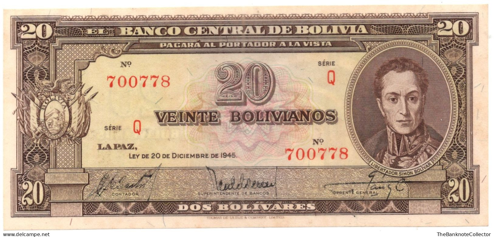 Bolivia 20 Bolivanos 1945 P-140 UNC - Bolivië