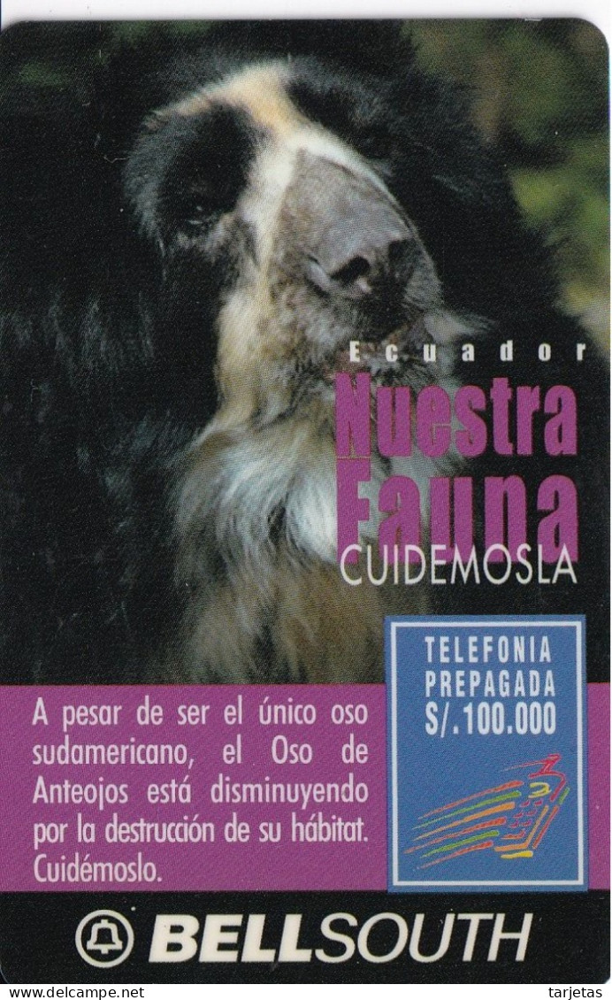TARJETA DE ECUADOR DE UN OSO DE ANTEOJOS (BEAR) VALIDEZ 30 DIAS - Ecuador