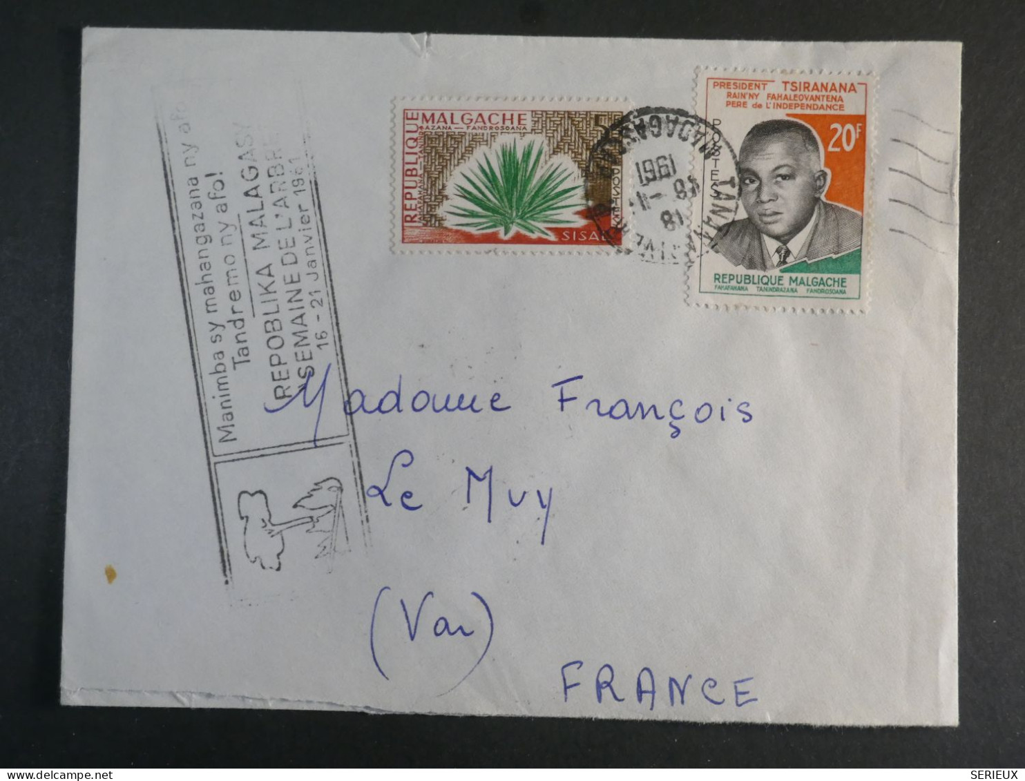 DM4 MADAGASCAR   BELLE LETTRE    1961 TANA A LE MUY FRANCE ++ AFF.   INTERESSANT+ + - Madagascar (1960-...)
