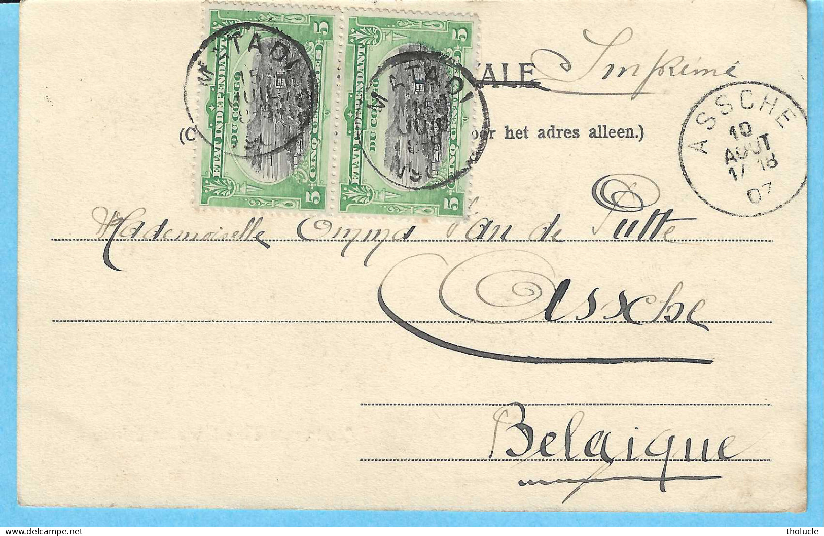 Timbres Type Mols-Etat Indépendant Du Congo Paire 5c Vert N°16-1907-Cpa-Congo Belge-Construction D'habitation à Irebu - Brieven En Documenten