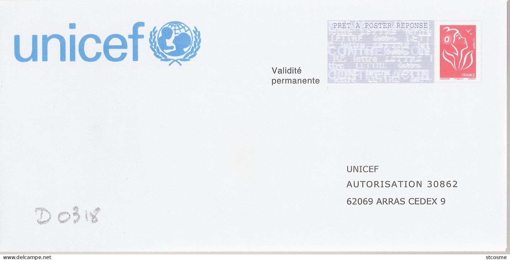 D0318 - Entier Postal PAP Réponse BEAUJARD - UNICEF (agrément 06P335) - PAP: Antwoord