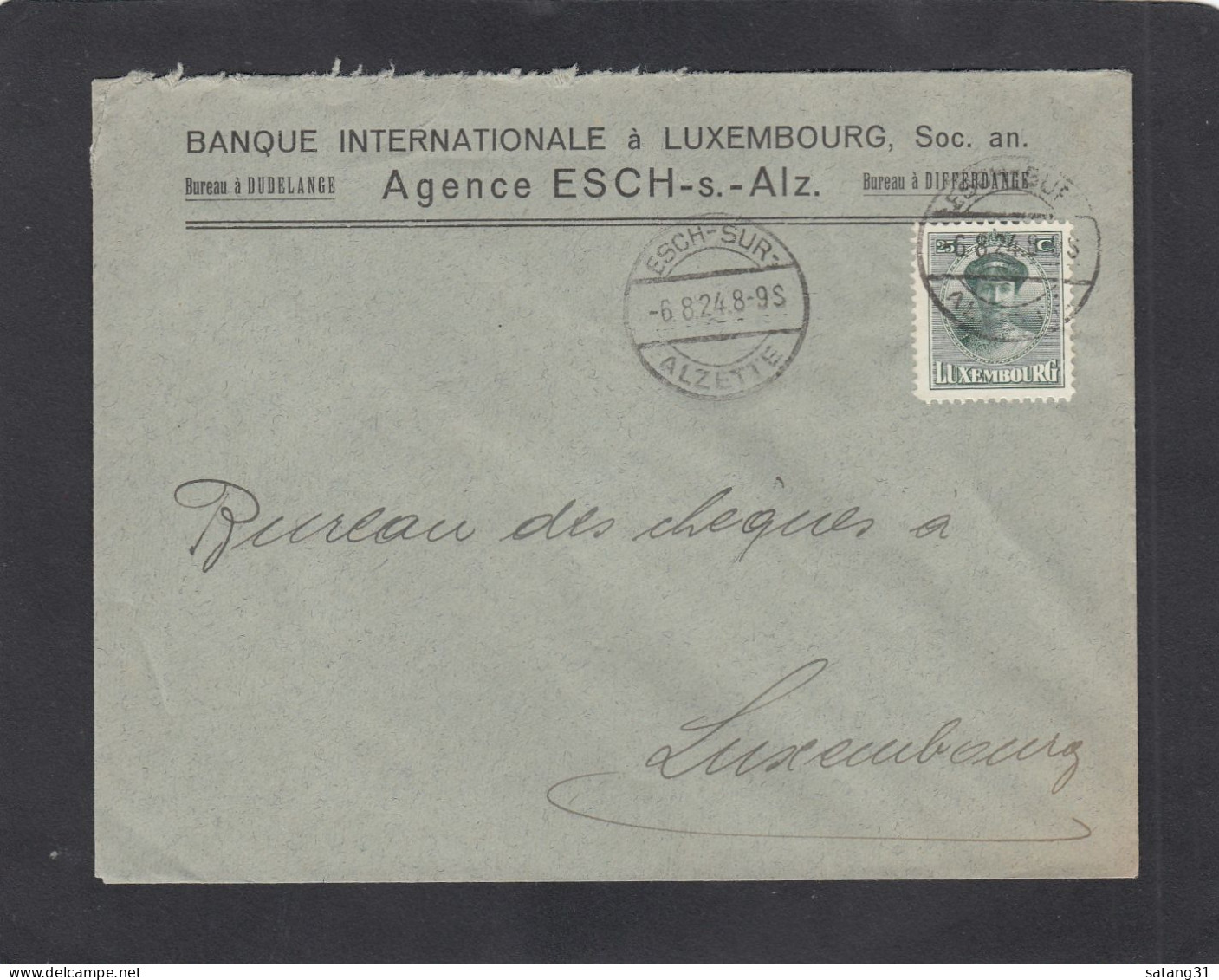 BANQUE INTERNATIONALE A LUXEMBOURG.LETTRE D'ESCH/ALZETTE POUR LUXEMBOURG,1924. - Storia Postale