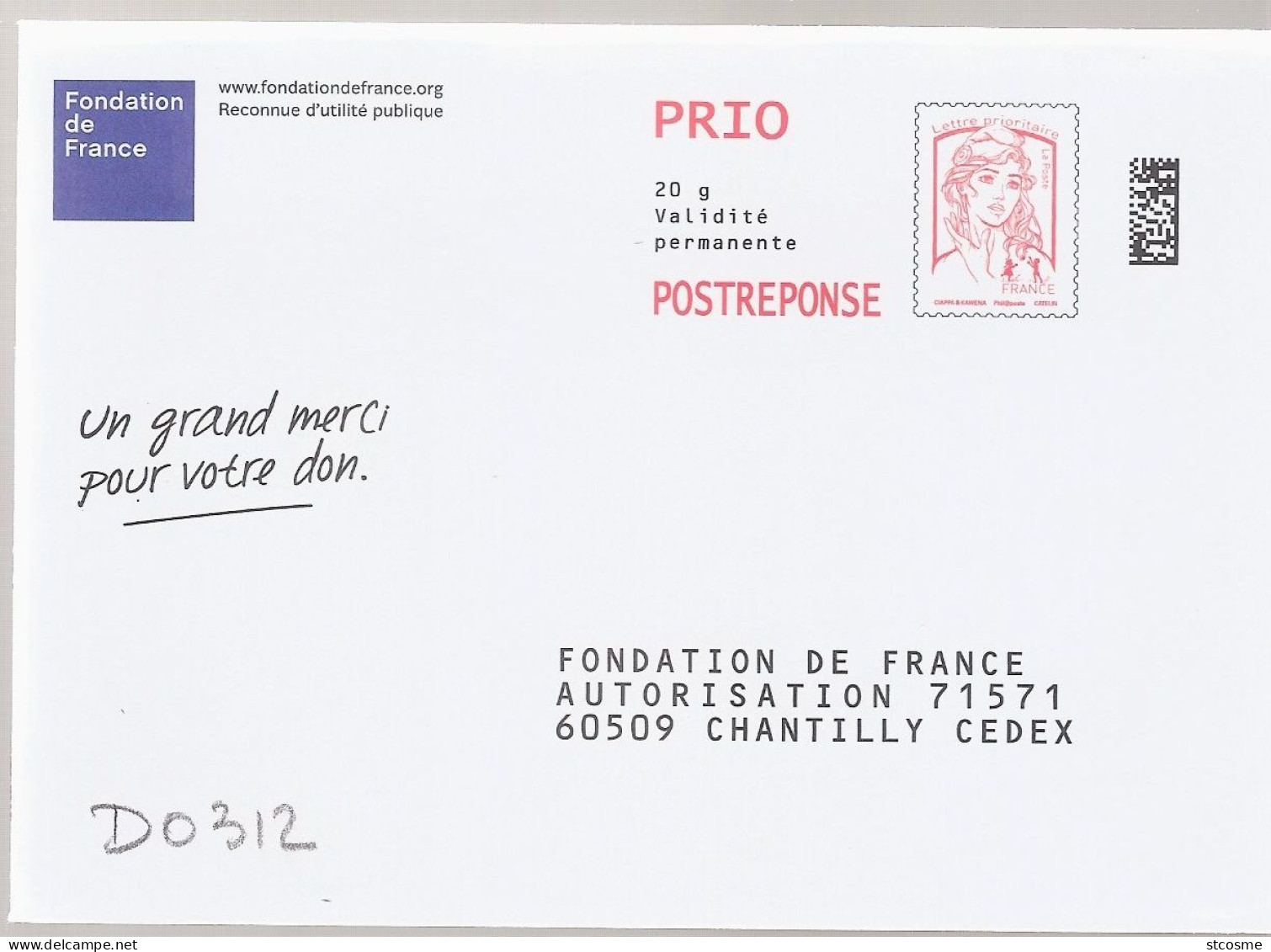 D0312 - Entier Postal PAP Réponse CIAPPA - Fondation De France (agrément 16P047) - PAP : Antwoord /Ciappa-Kavena