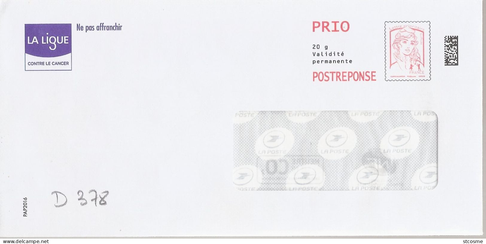 D0378 - Entier Postal PAP Réponse CIAPPA - La Ligue Contre Le Cancer (agrément 16P358) - Prêts-à-poster:Answer/Ciappa-Kavena