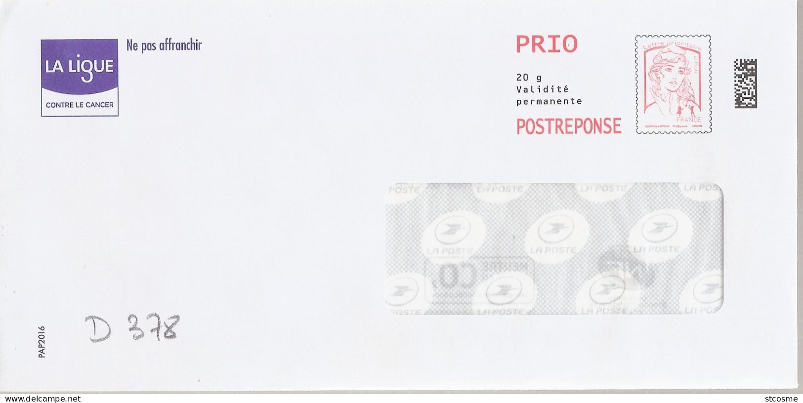 D0378 - Entier Postal PAP Réponse CIAPPA - La Ligue Contre Le Cancer (agrément 16P358) - PAP: Ristampa/Ciappa-Kavena