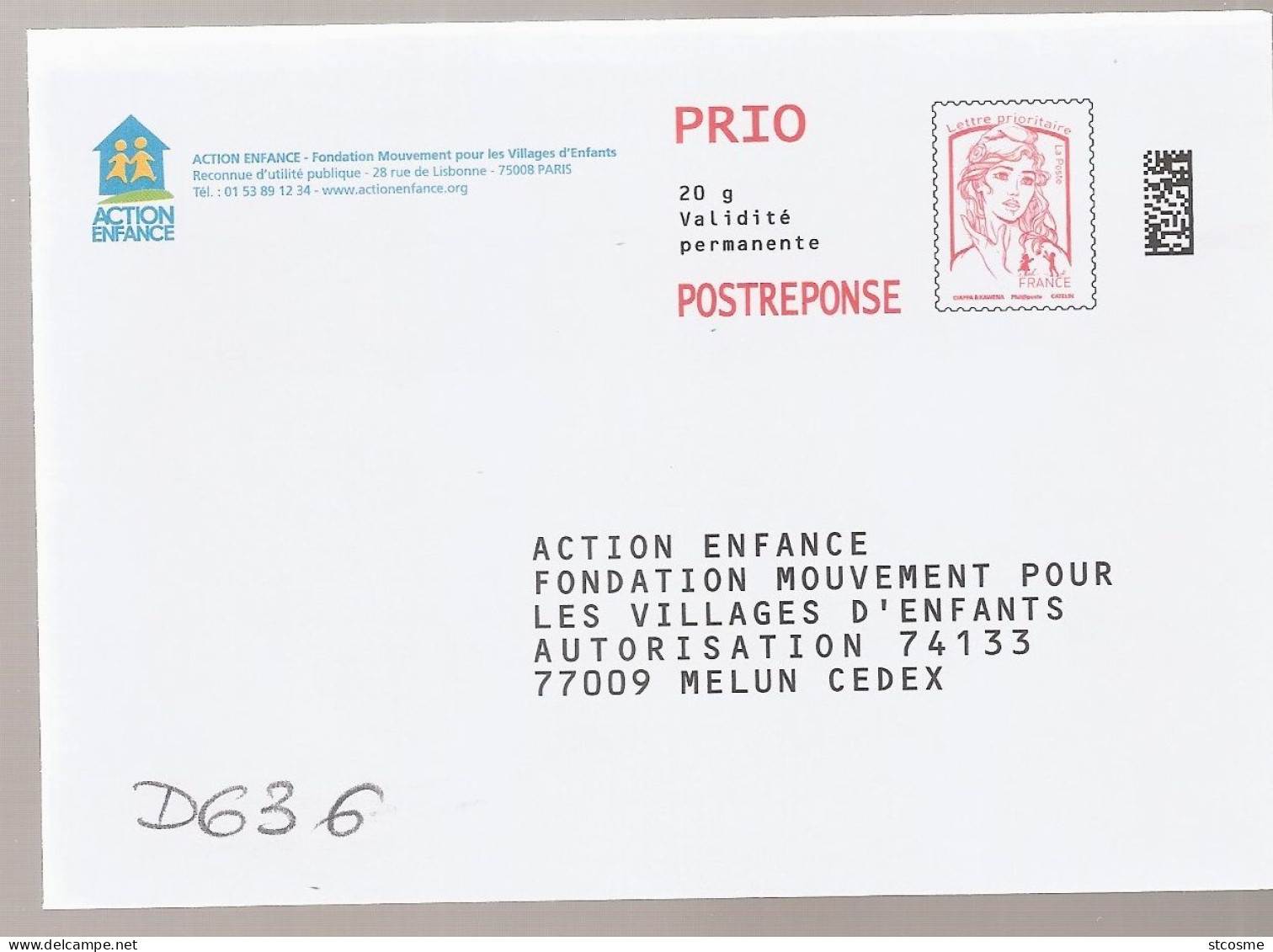 D0636 - Entier Postal PAP Réponse CIAPPA - Action Enfance (agrément 16P350) - PAP: Antwort/Ciappa-Kavena