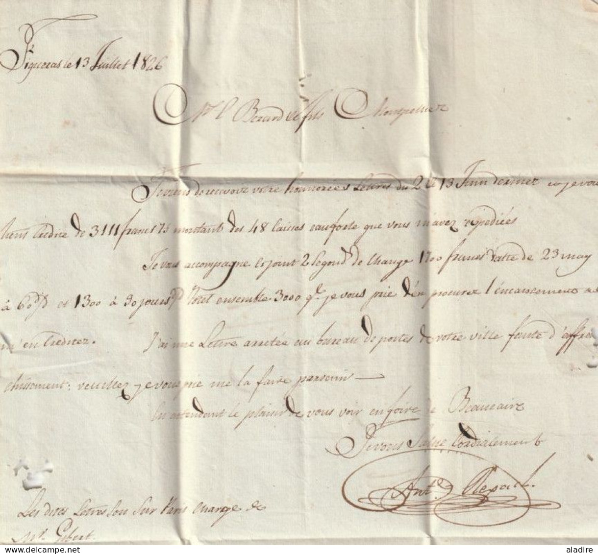 1826 - Lettre Avec Corresp En Français De FIGUERAS, Catalogne, Espagne Vers MONTPELLIER, France - Entrée Par PERPIGNAN - ...-1850 Prephilately