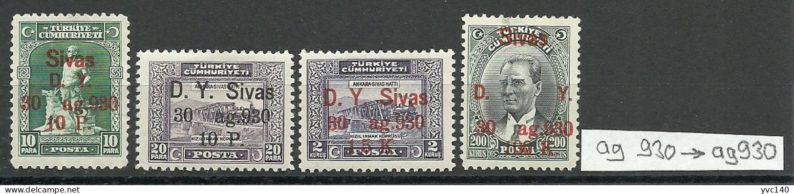 Turkey; 1930 Ankara-Sivas Railway Stamps "ag930 ERROR" MH* RRR - Ungebraucht
