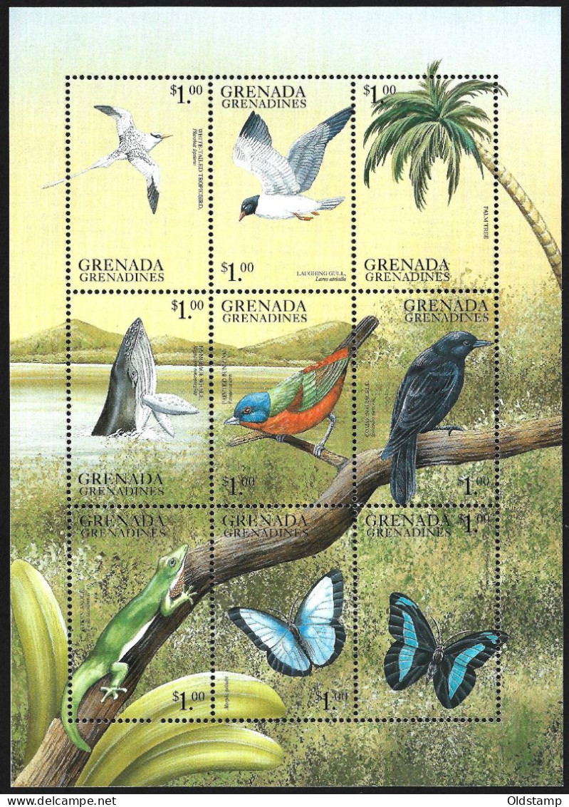 Grenada 1999 MNH Birds Oiseaux Vögel Butterfly Lizard Whale Wild Life Animal Flora Fauna MNH Stamps Full Set Block Luxe - Songbirds & Tree Dwellers
