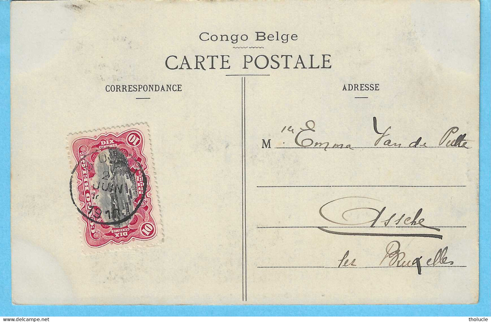 Timbre Type Mols-Congo Belge Unilingue-1909 10c Carmin-N°51-Cachet "Boma-1910"-Malela-Transbordement De Passagers-Barque - Briefe U. Dokumente