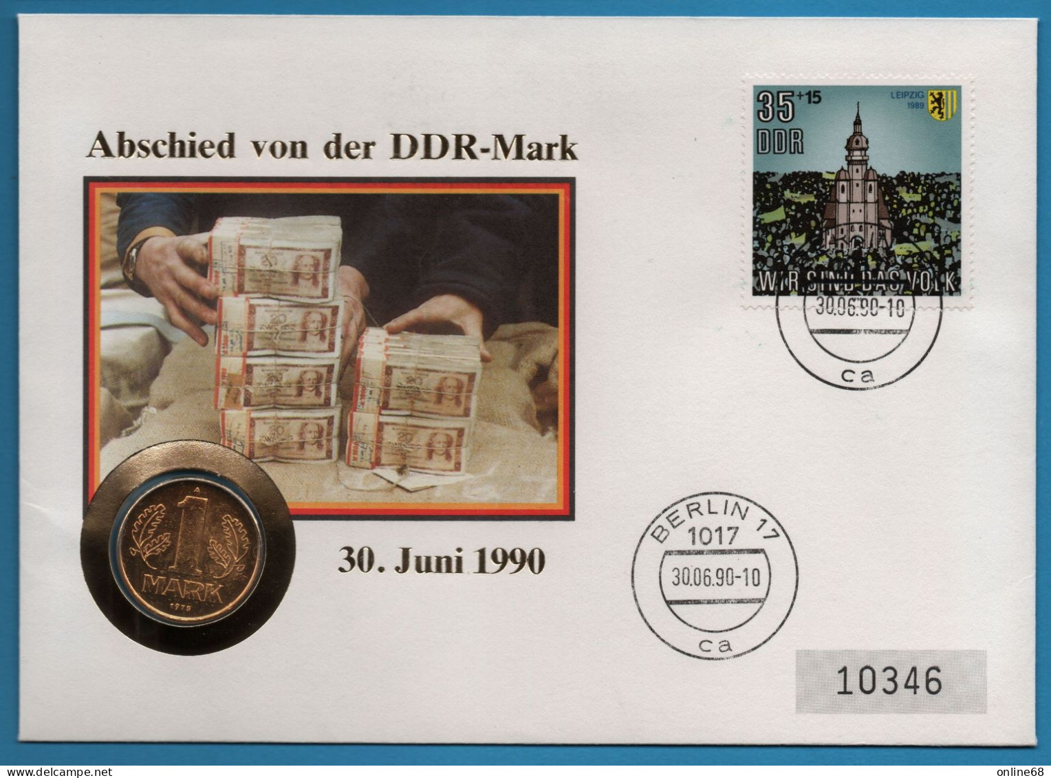 DDR RDA NUMISLETTER 1 MARK 1975 VERGOLDET GOLD PLATED - 1 Marco