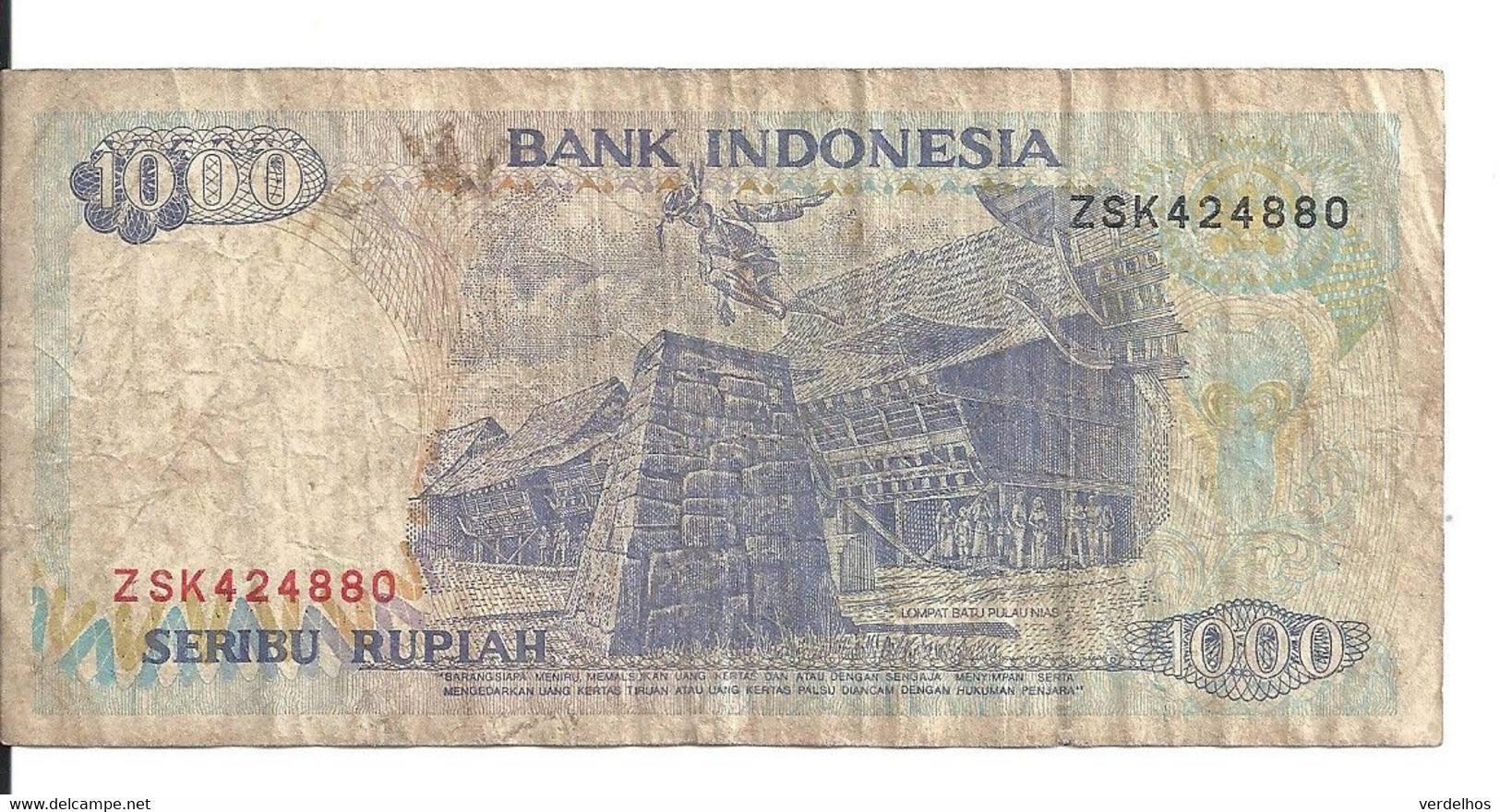 INDONESIE 1000 RUPIAH 1992-95 VF P 129 D - Indonesia