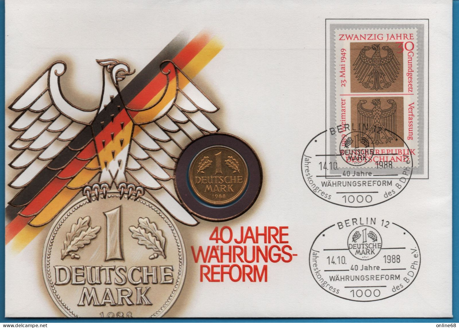 DEUTSCHLAND GERMANY NUMISLETTER 1 MARK 1988 D VERGOLDET GOLD PLATED - 1 Marco