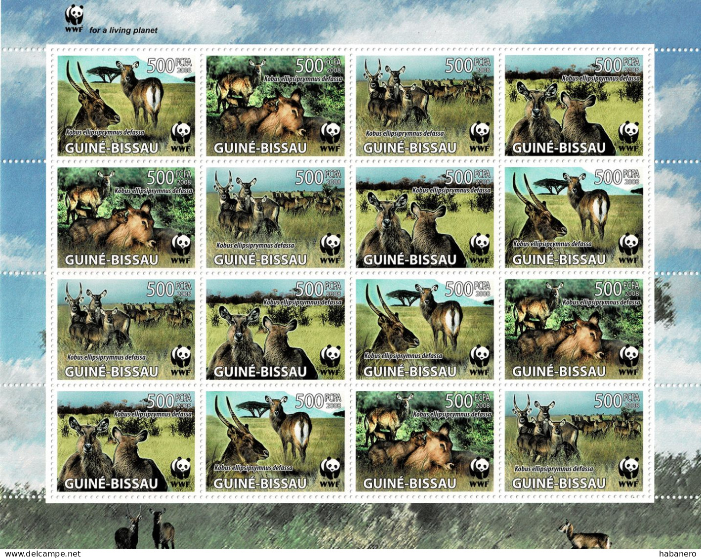 GUINEA-BISSAU 2008 Mi 3919-3922 WWF WATERBUCKS MINT FULL SHEET ** - Neufs