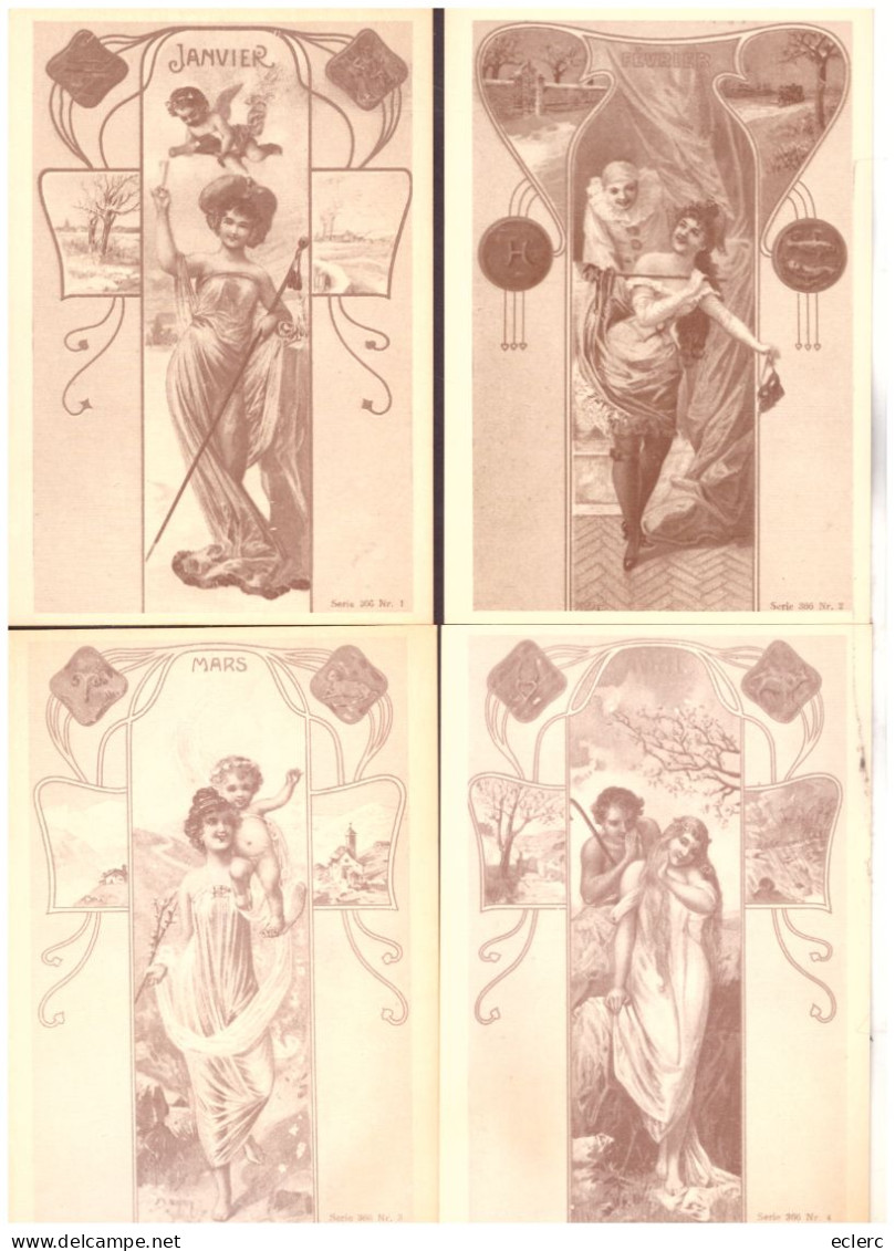 LES SIGNES DU ZODIAQUE ET LES MOIS DE L'ANNEE  - 12 CARTES 10x15cm - TB - Astrología