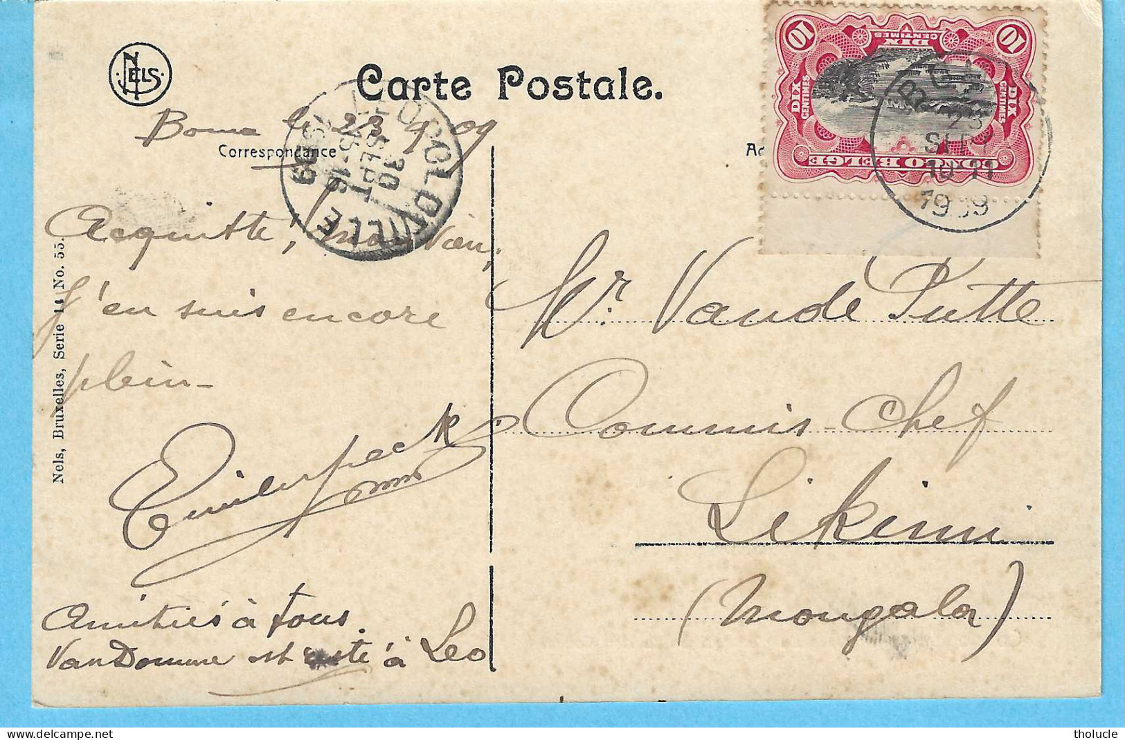 Timbre Type Mols-Congo Belge Unilingue-1909 10c Carmin-N°51-Cachet "Boma-1909"-Magasin D'une Station Du Haut-Congo - Lettres & Documents