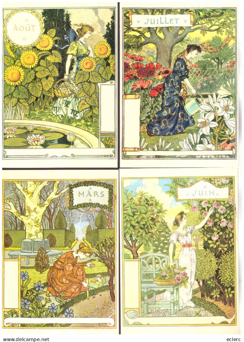 LA BELLE JARDINIERE - LES MOIS DE L'ANNEE  - 12 CARTES 10x15cm -  PAR EUGENE GRASSET - TB - Collections & Lots