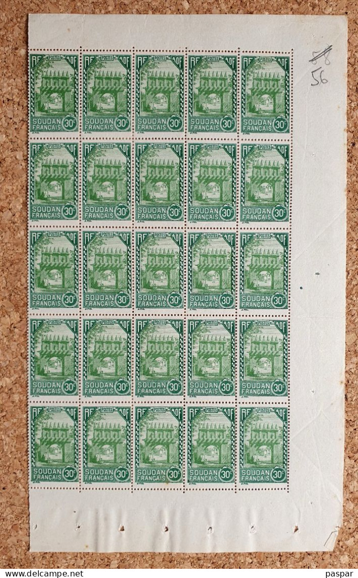 SOUDAN Français Mali - 30 Centimes - N° 68 (Y&T) - Porte De Djenné - Bloc Feuille De 25 Timbres Neufs MNH - Ongebruikt