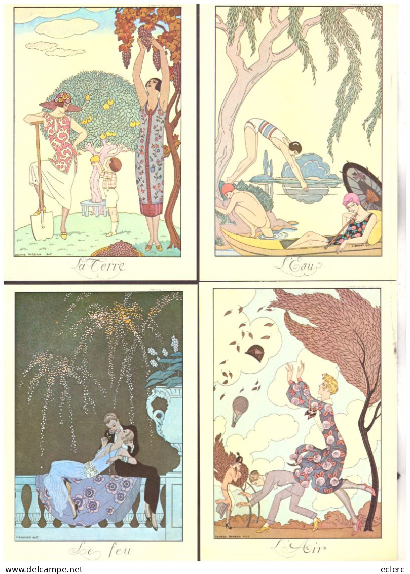 LES 4 ELEMENTS  - 4 CARTES 10x15cm -  PAR GEORGE BARBIER - TB - Collections & Lots