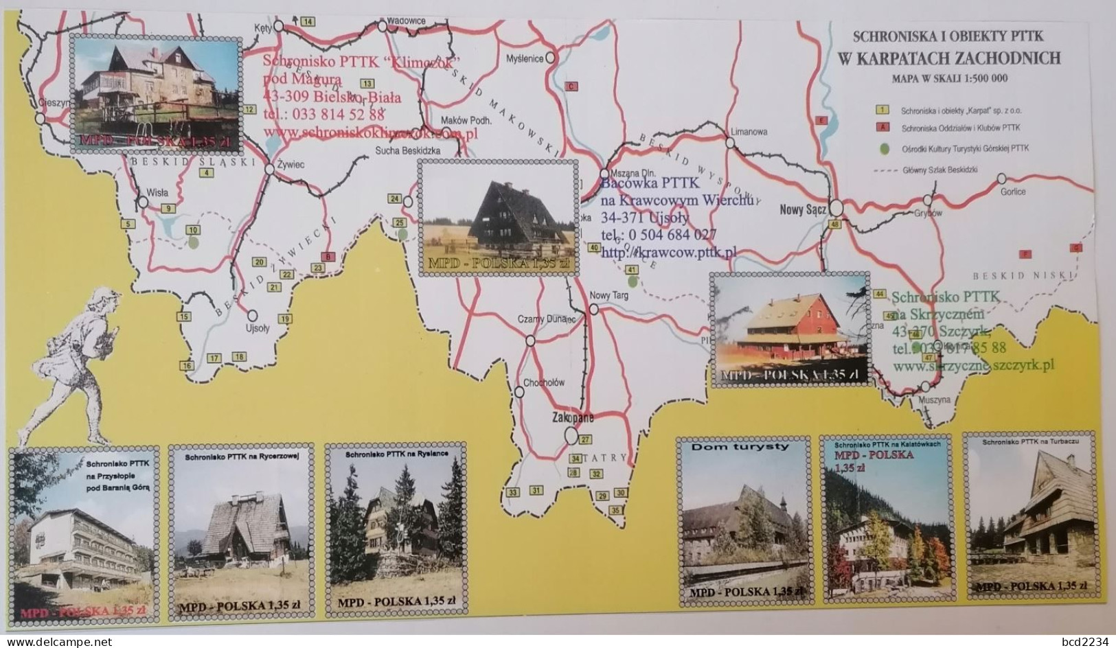 POLAND POLISH PRIVATE MUNICIPAL DELIVERY POST OFFICE: TOURIST PTTK SHELTERS WESTERN CARPATHIAN MOUNTAINS MS NHM MAP - Blocs & Hojas