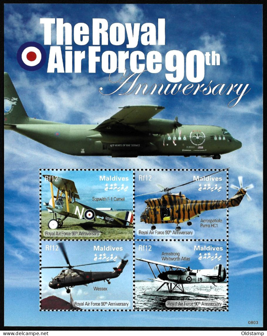 Maldives 2008 MNH Planes Royal Air Force 90th RAF Aviation Planes Helicopters MNH Luxe Stamps Block Serie - Otros (Aire)