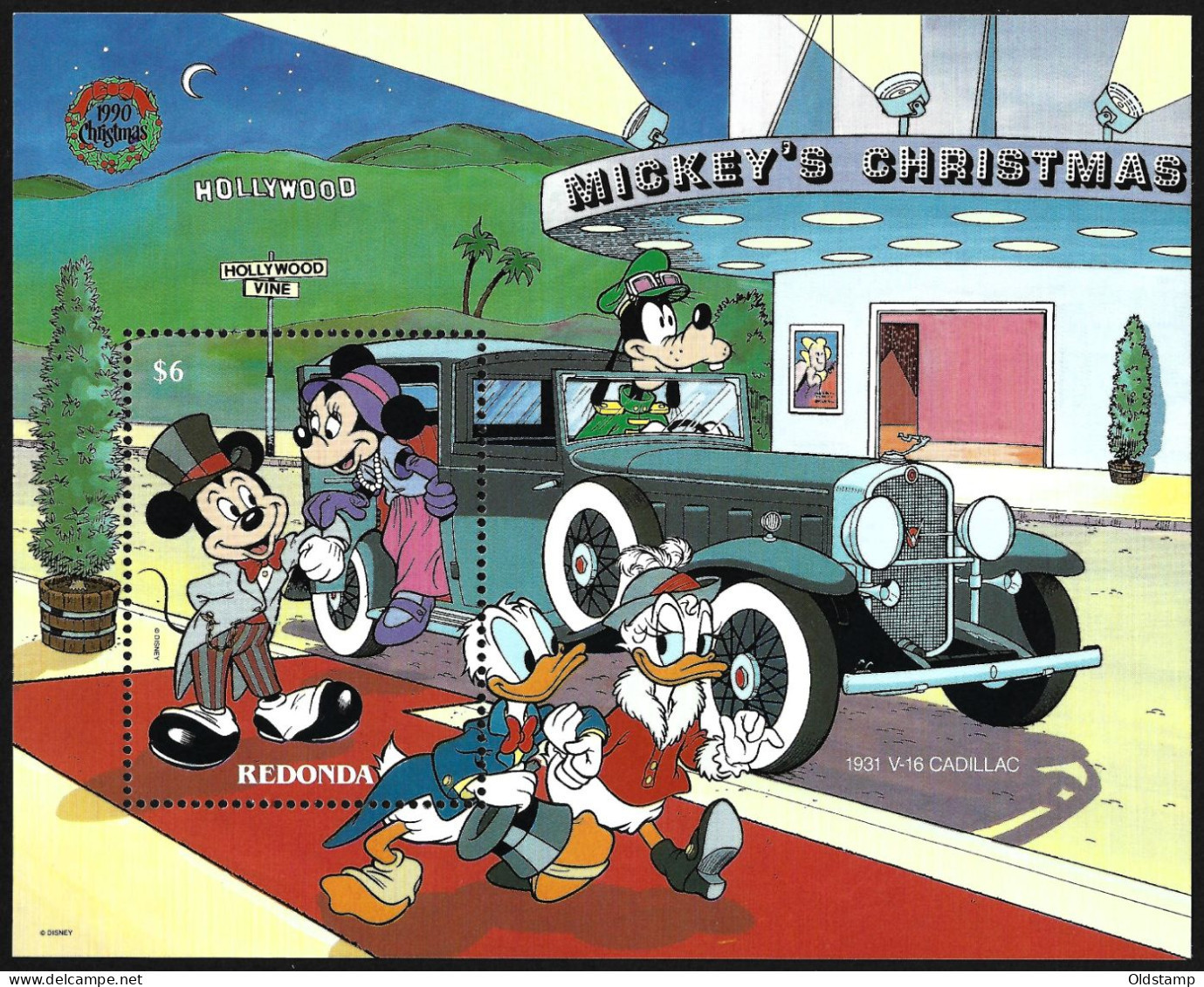 Redonda 1990 Disney Mickey Mouse Minnie Car Donald Duck Goofy Hollywood Cartoon Christmas MNH Luxe Stamp Block BL 60 341 - Sonstige & Ohne Zuordnung