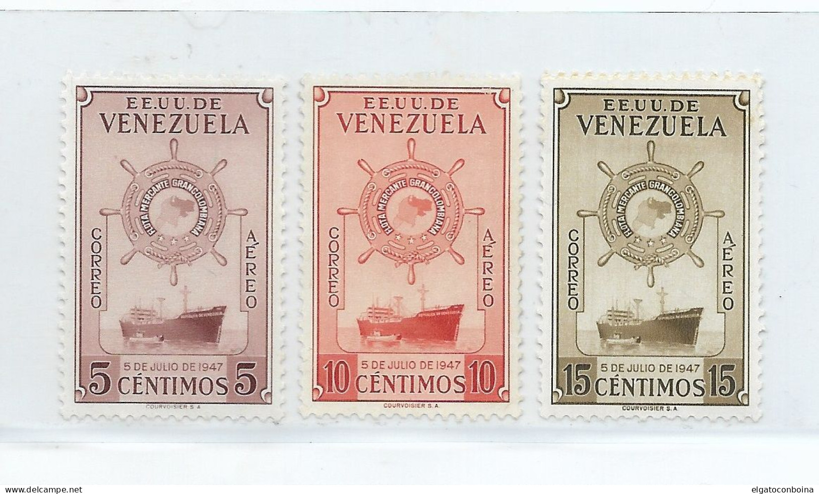 VENEZUELA 1952 REDRAWN COIL STAMPS COURVOISIER SET OF 3 MINT HINGED - Venezuela