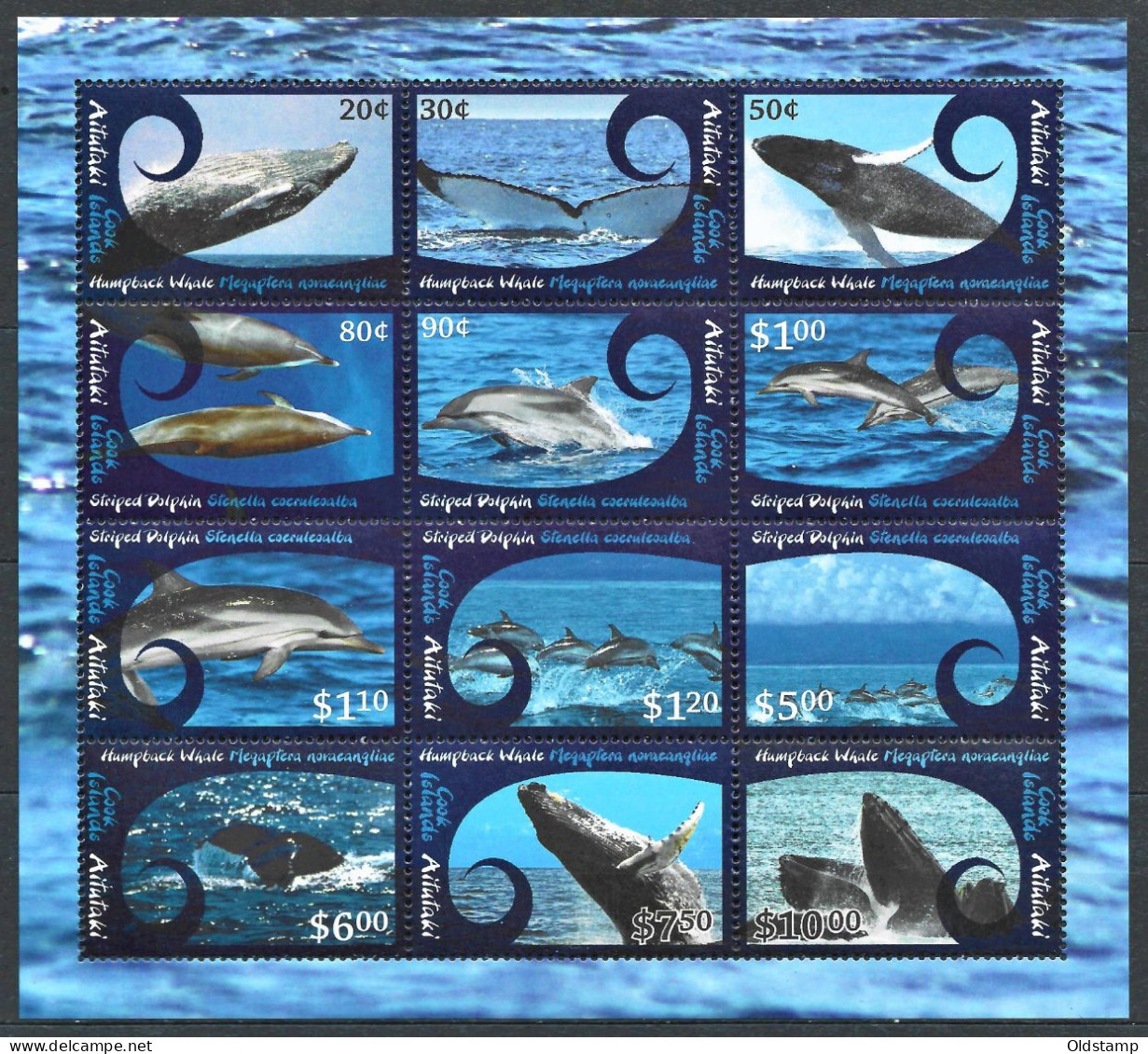 Cook Islands Aitutaki 2012 MNH LUXE Dolphins Whales Marine Life Oceans Mammals Animals Fauna Stamps Block Full Set Sheet - Marine Life