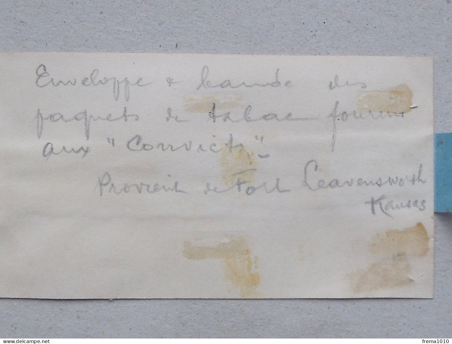 AUTHENTIQUE Fragment Enveloppe + Bande Paquet Tabac (1935) Fournis Aux Condamnés - Fort LEAVENWORTH KANSAS - Cigarettes - Other & Unclassified