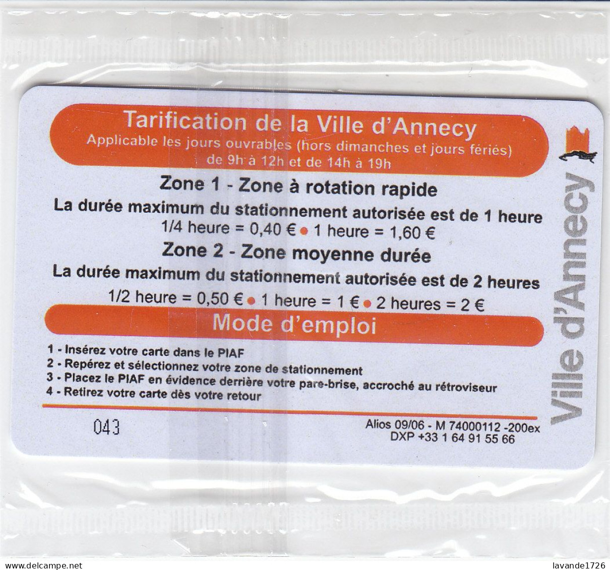 PIAF De Annecy DATE 09.2006   200EX - Parkkarten