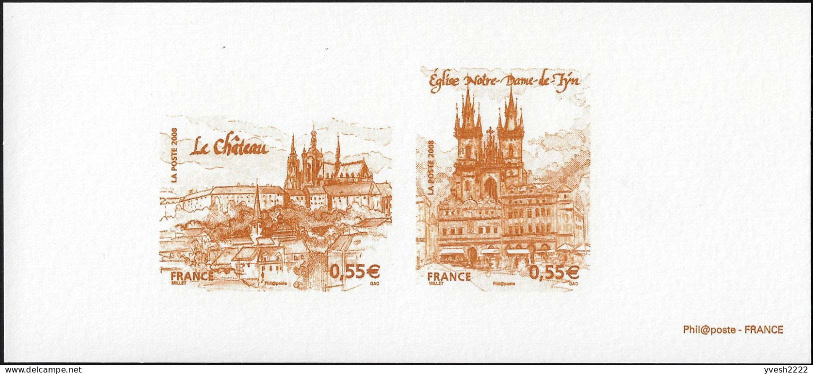 France 2008 Y&T 4301 Et 4304, Feuillet De Luxe. Prague, Capitales Européennes. Praha. Eglise Notre-Dame De Tyn, Château - Castles