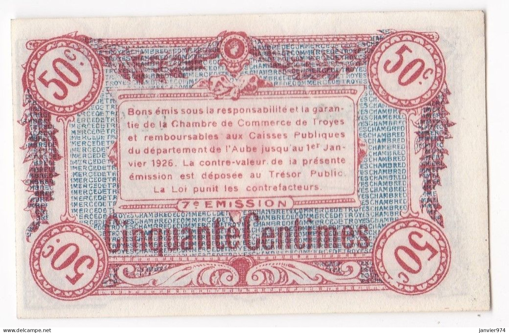 Aude . Chambre De Commerce De Troyes 50 Centimes 1926 Serie 546 . N° 02,882 - Cámara De Comercio