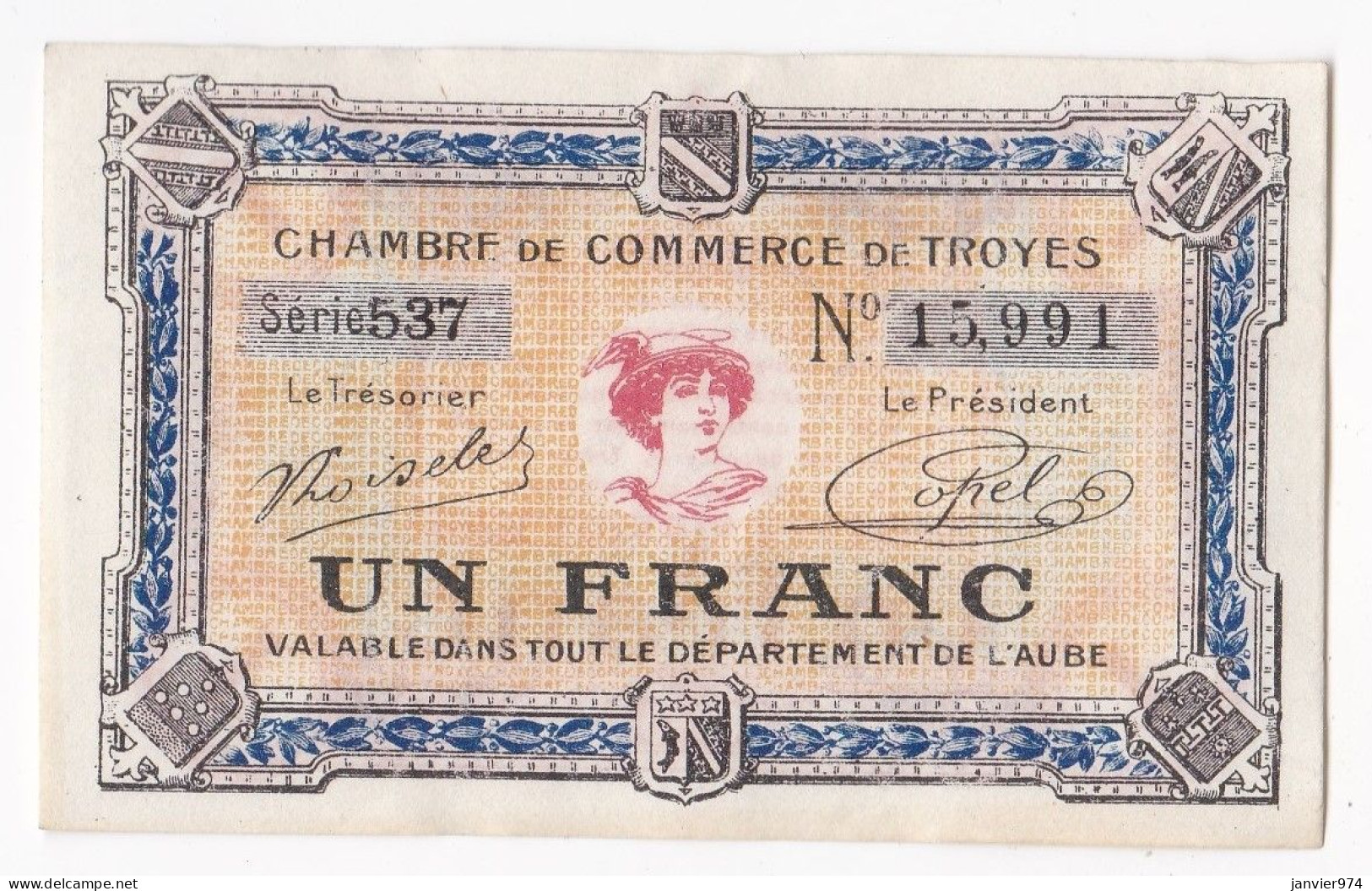 Aude . Chambre De Commerce De Troyes 1 Franc 1926 Serie 537 . N° 15,991 - Camera Di Commercio