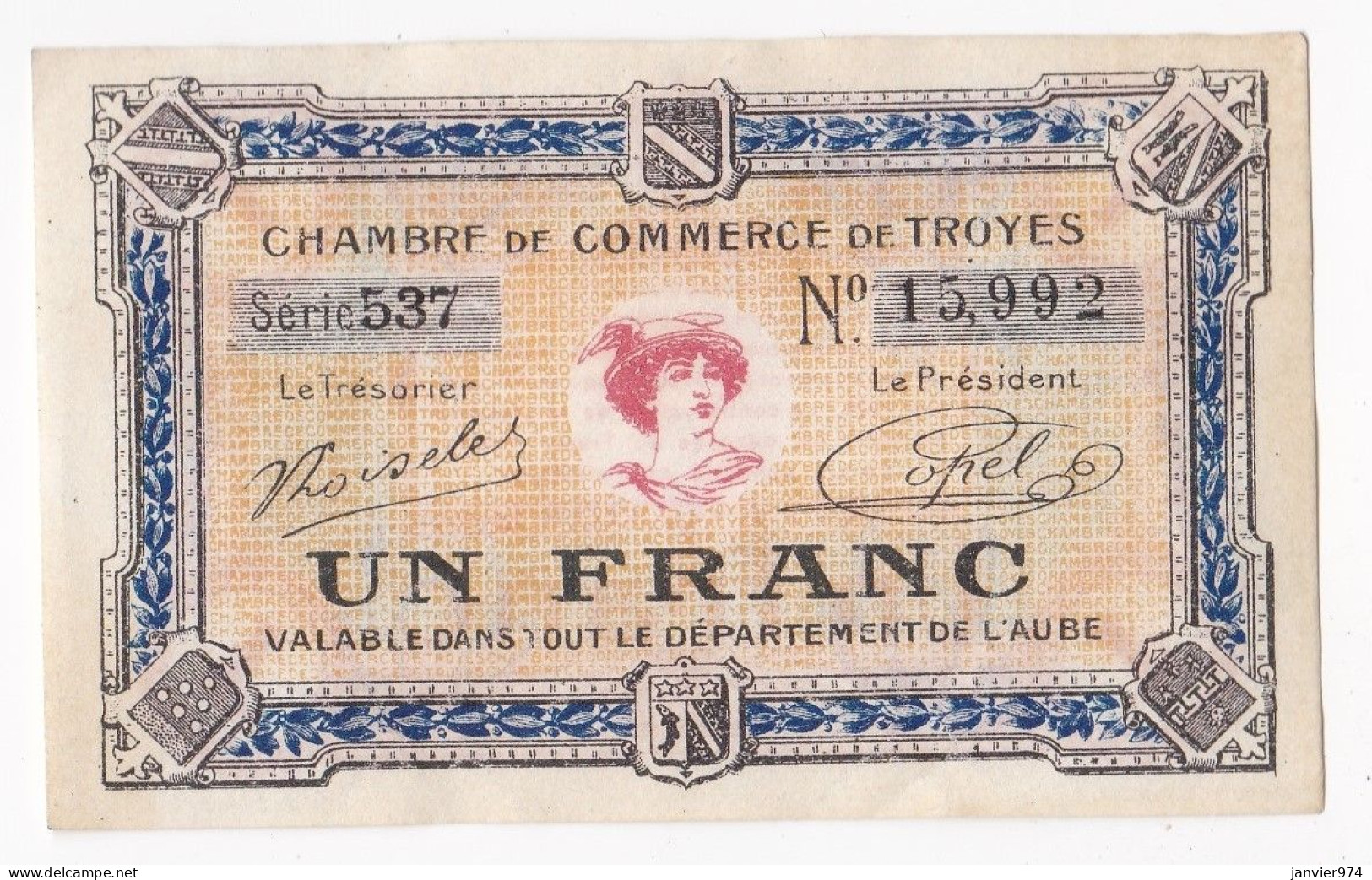 Aude . Chambre De Commerce De Troyes 1 Franc 1926 Serie 537 . N° 15,992 - Camera Di Commercio