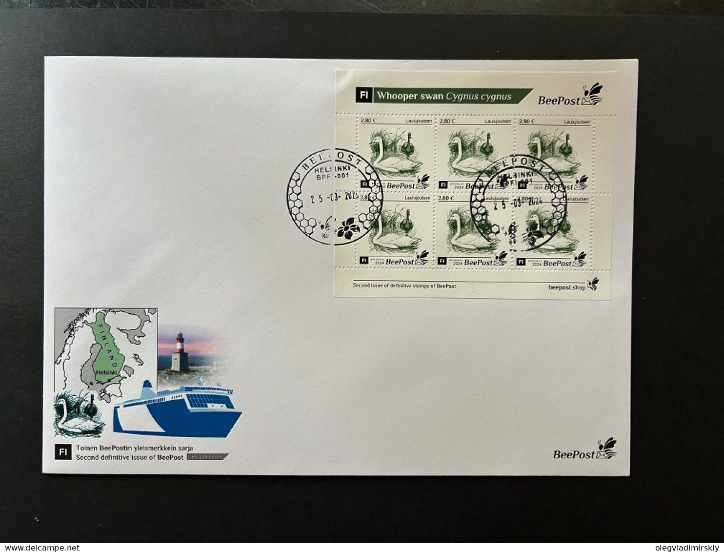 Finland Finnland Finlande 2024 Definitives Whooper Swan Bird BeePost Sheetlet FDC - Schwäne