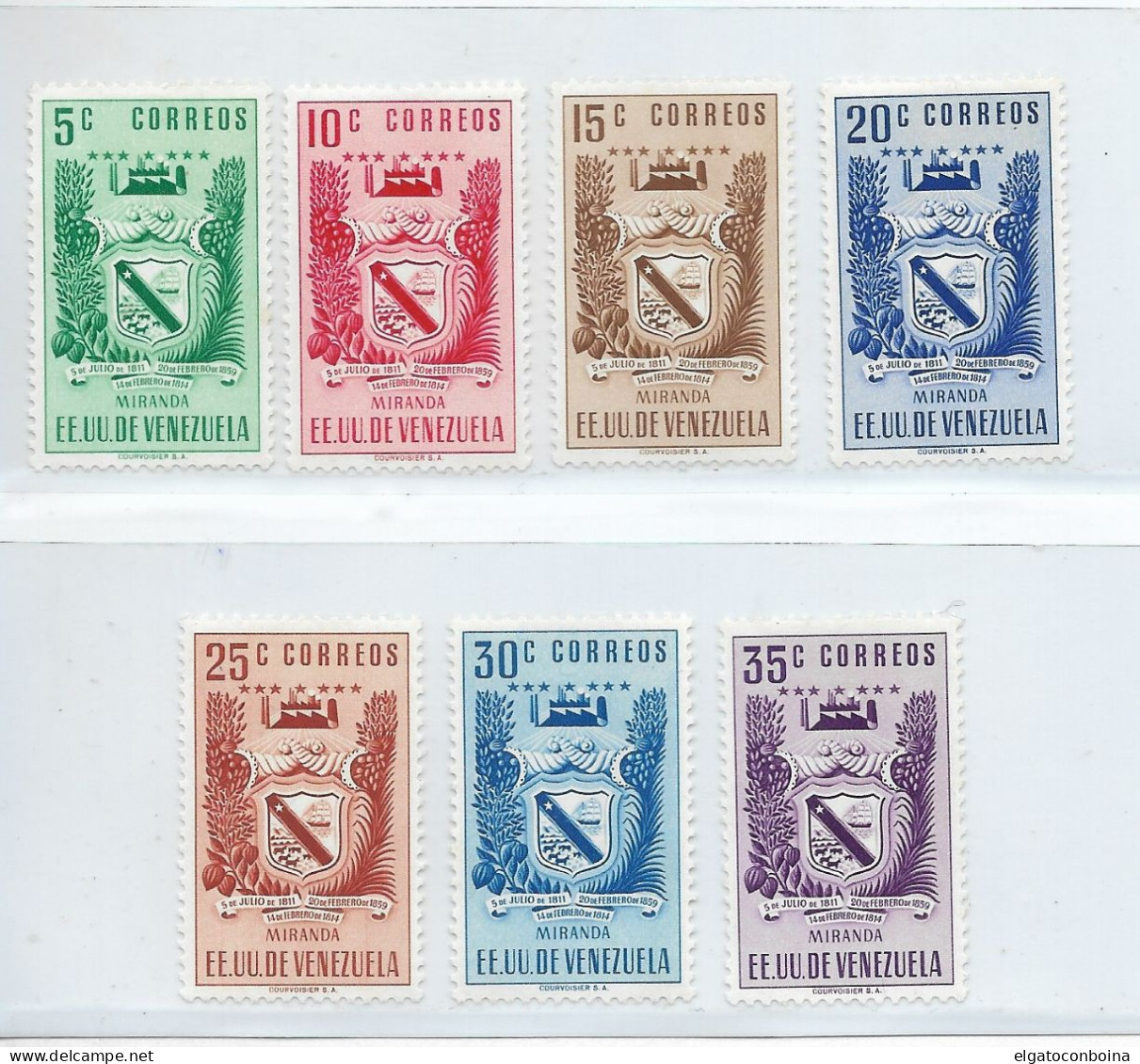 VENEZUELA 1952 STATE OF MIRANDA COMPLETE SET MICHEL 788-94 SCOTT 506-12 MINT HINGED - Venezuela