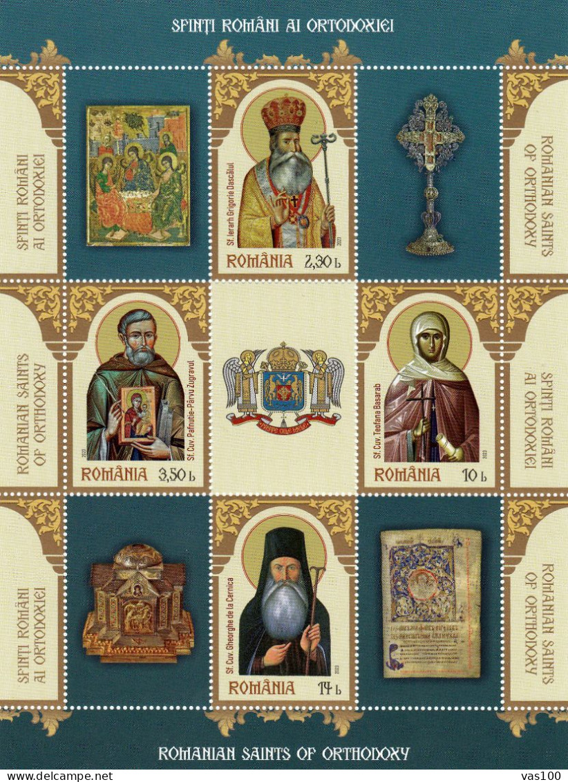 Romania 2023 / Romanian Saints Of Orthodoxy / Block With 4 Stamps And 5 Labels,MNH. - Ongebruikt