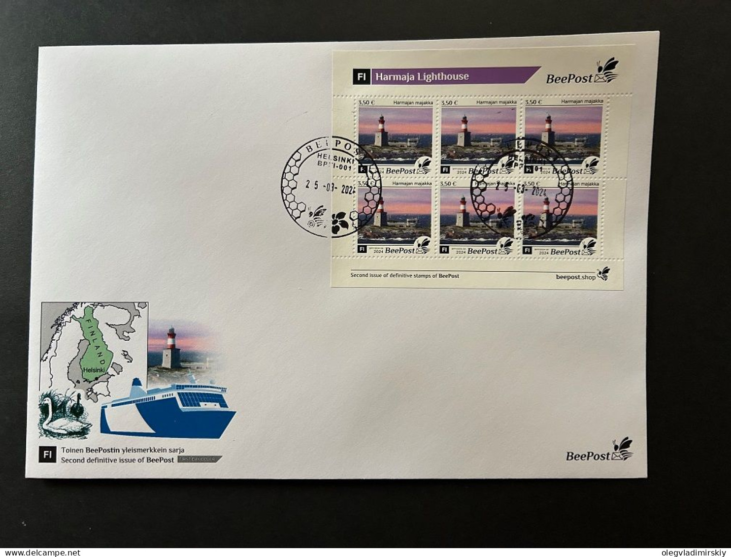 Finland Finnland Finlande 2024 Definitives Harmaja Lighthouse BeePost Sheetlet FDC - Lighthouses